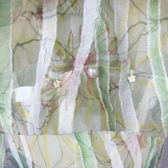 Beaded Sheer Top Faux Pearls L Petite Green Fairycore Boho Romantic Art To Wear - Picture 7 of 8